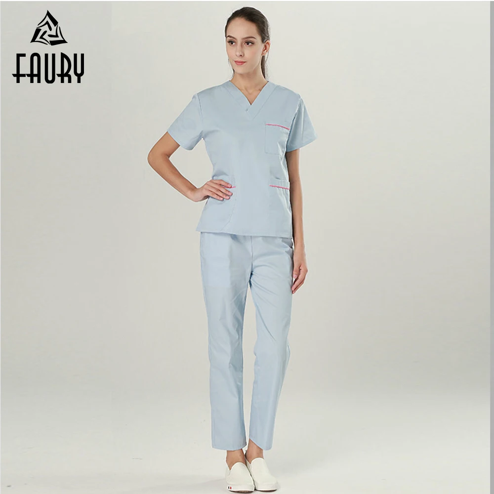 

Nurse Doctor Women Uniform Medical Suit Scrub Sets Lab Coat Clothes Scrubs Dental Clinic Hospital Short Sleeve V-neck Overalls