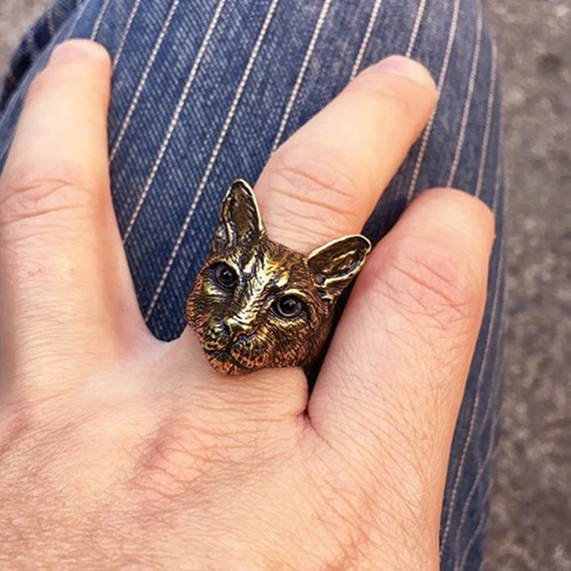 Новое Трендовое персонализированное регулируемое кольцо с большой головой кошки посеребренное мужское модное кольцо с кошечкой
