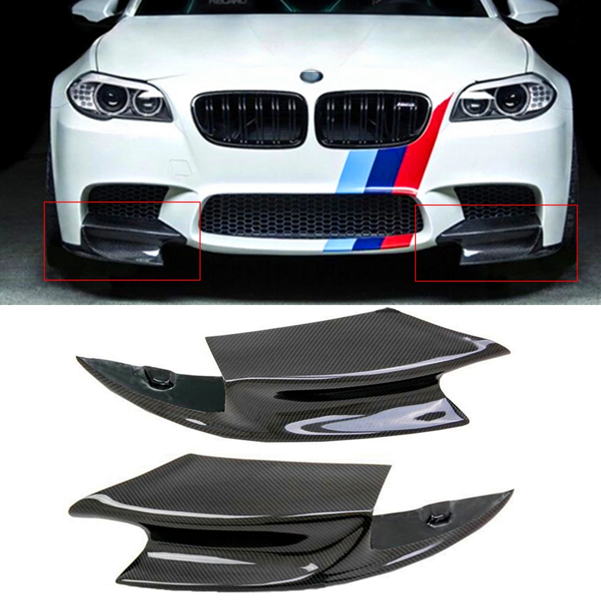 

1 Pair Real Carbon Fiber Front Bumper Splitter Lip Fin Air Knife Auto Body For BMW F10 M5 2012-2016 R Style Diffuse Splitters