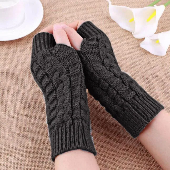 Модные перчатки мужские однотонные шерстяные перчатки без пальцев осенние зимние теплые перчатки чисто черные женские перчатки тактические перчатки Guantes#10