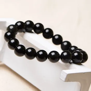 

Drop Shipping Natural Black Agate Stone Round Buddha Beads Bracelets obsidian Bangle for Women Men's Fine Jewelry