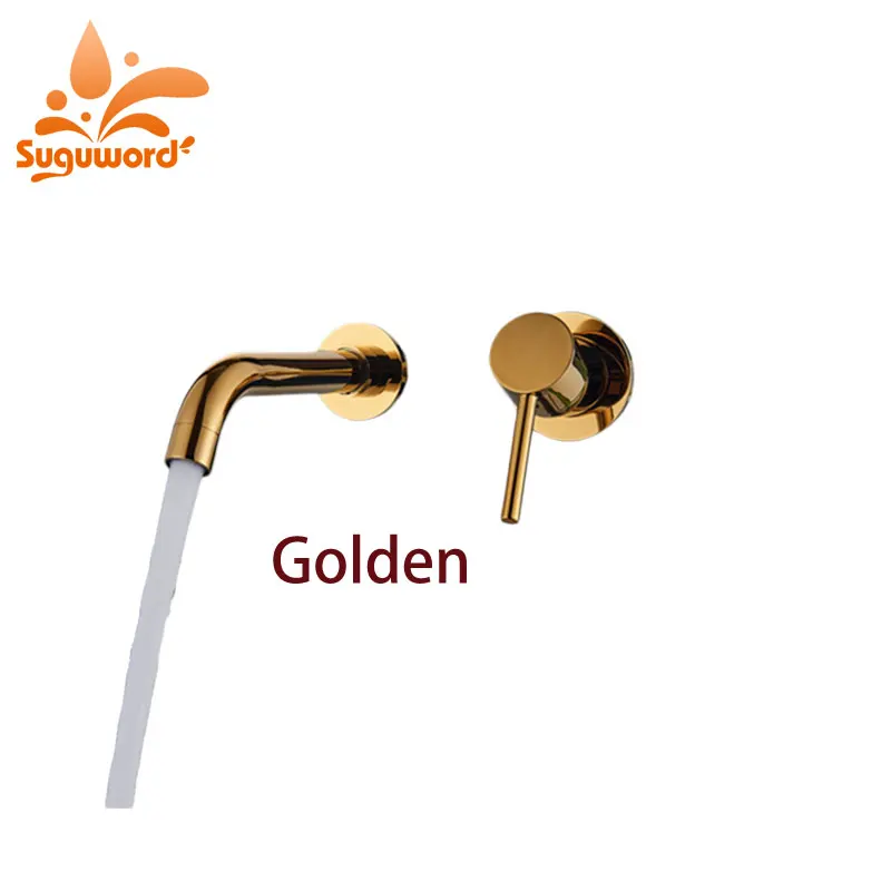 

Suguword Golden Concealed Bathtub Faucet Hot and Cold Switch Basin Mixer Tap Wall Mounted Single Holder