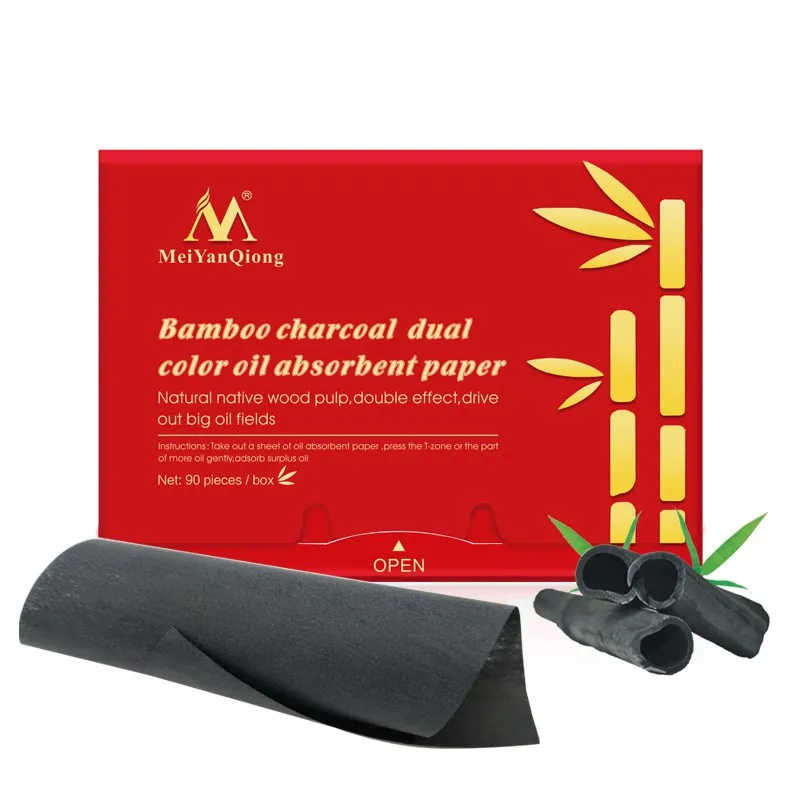 90 Sheets/1 Pack Makeup Absorbing Oil Paper Women Bamboo Charcoal Dual Color Whitening Blotting Paper Face Skin Care