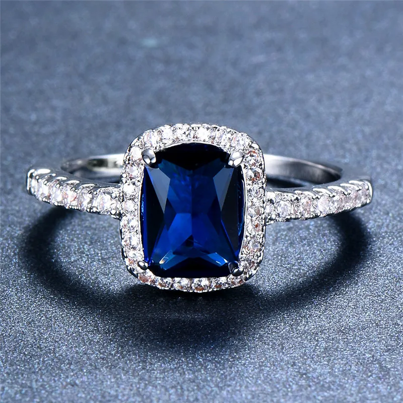 Crystal Rings Zircon Rings Stone Rings Wedding Rings Finger Rings Fashion Ring Fashion Rings Female Girl Big Crystal CZ Stone Ring Silver Color White Blue Purple Green For Women