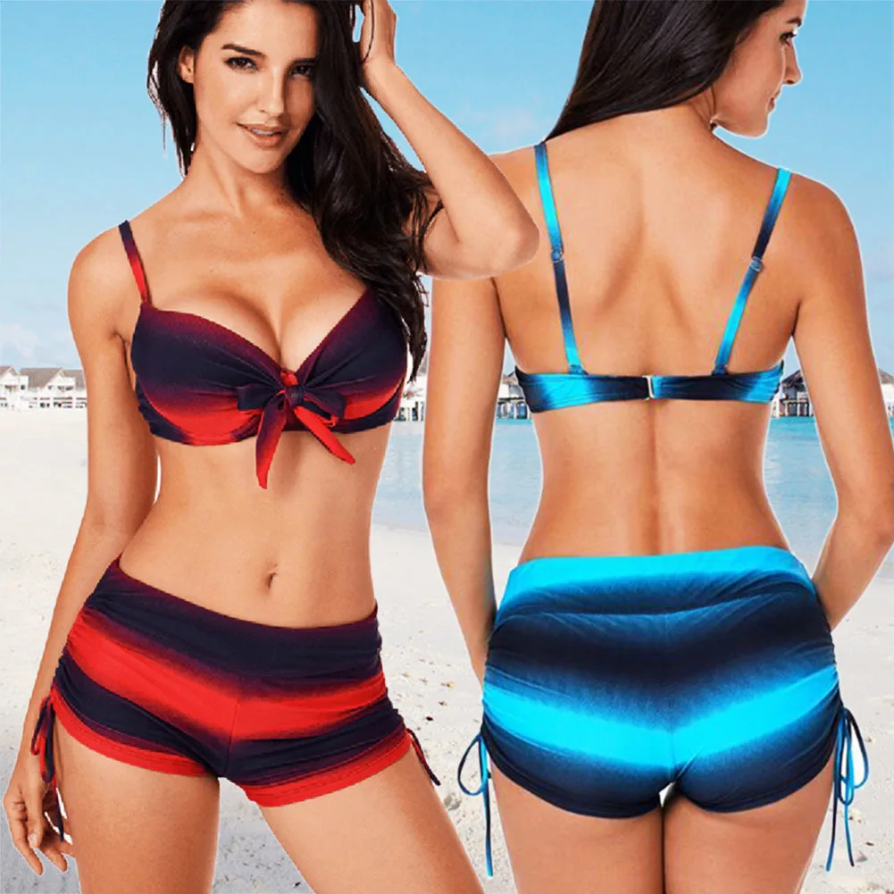 

2018 Mujer Sexy Women Bikinis Set Female Beach Swimwear Push Up Swimsuit Tops High Waist Shorts Bathing Suits STRIPED