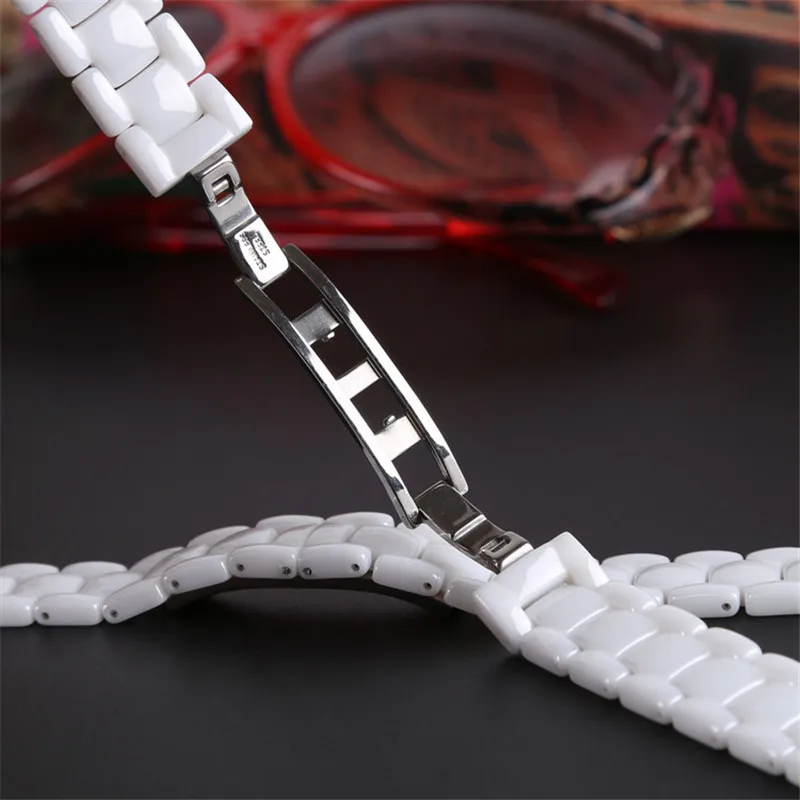 14mm White Ceramic Watchband 7MM Concave Interface End Replacement Women's Watch Strap Small Bracelet Wristwatches Bands Belt
