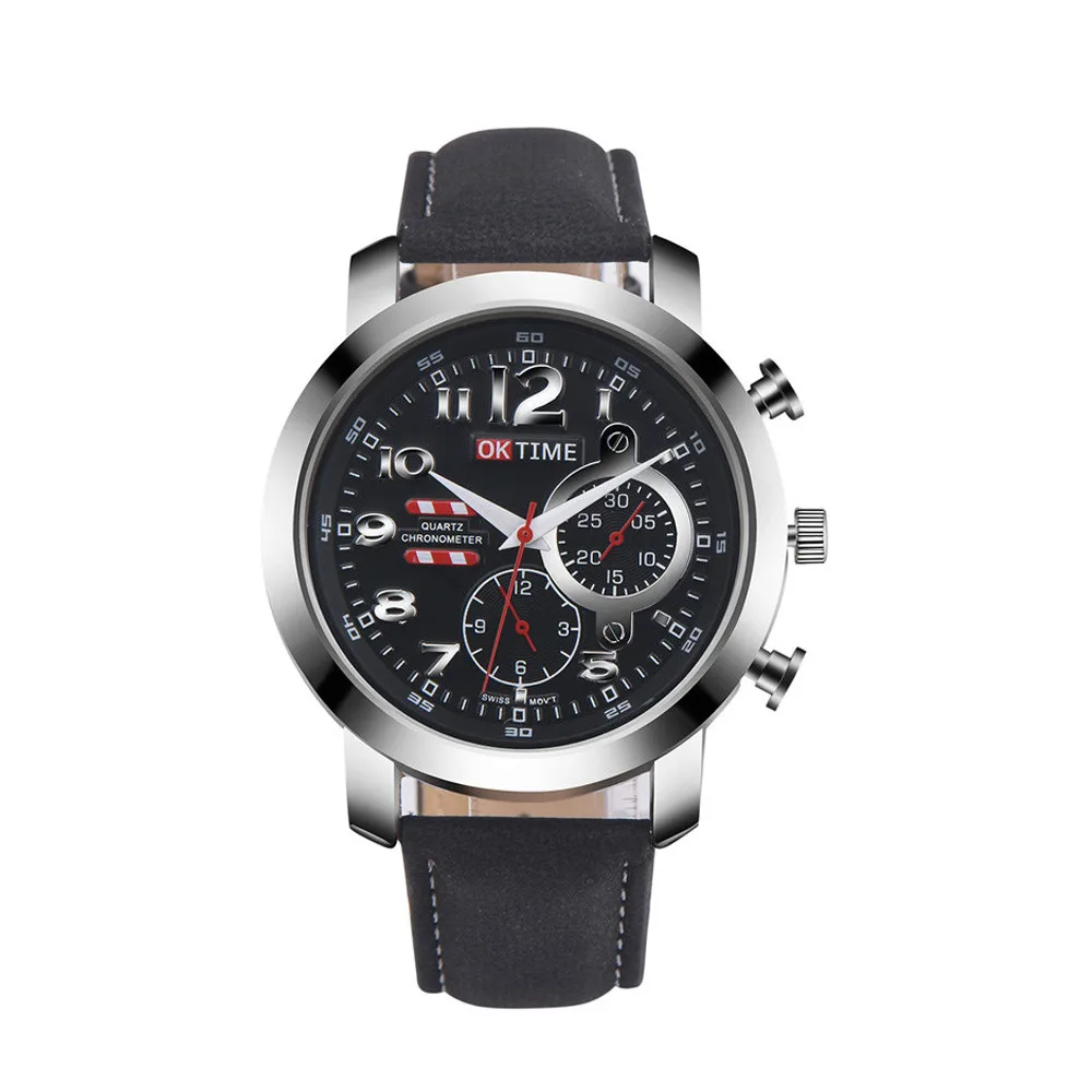 

OKTINE Business double eye mechanical dial men's watch 1pc Retro Design Leather Band Analog Alloy Quartz Wrist Watch relogios 8