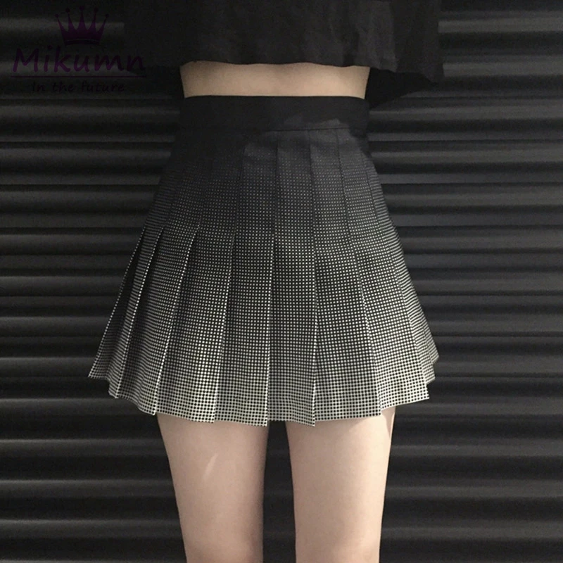 Женская плиссированная юбка в стиле Харадзюку, Ретро стиль, градиентный узор в горошек, Готическая мини-юбка с высокой талией, короткая юбка для девочек в стиле панк