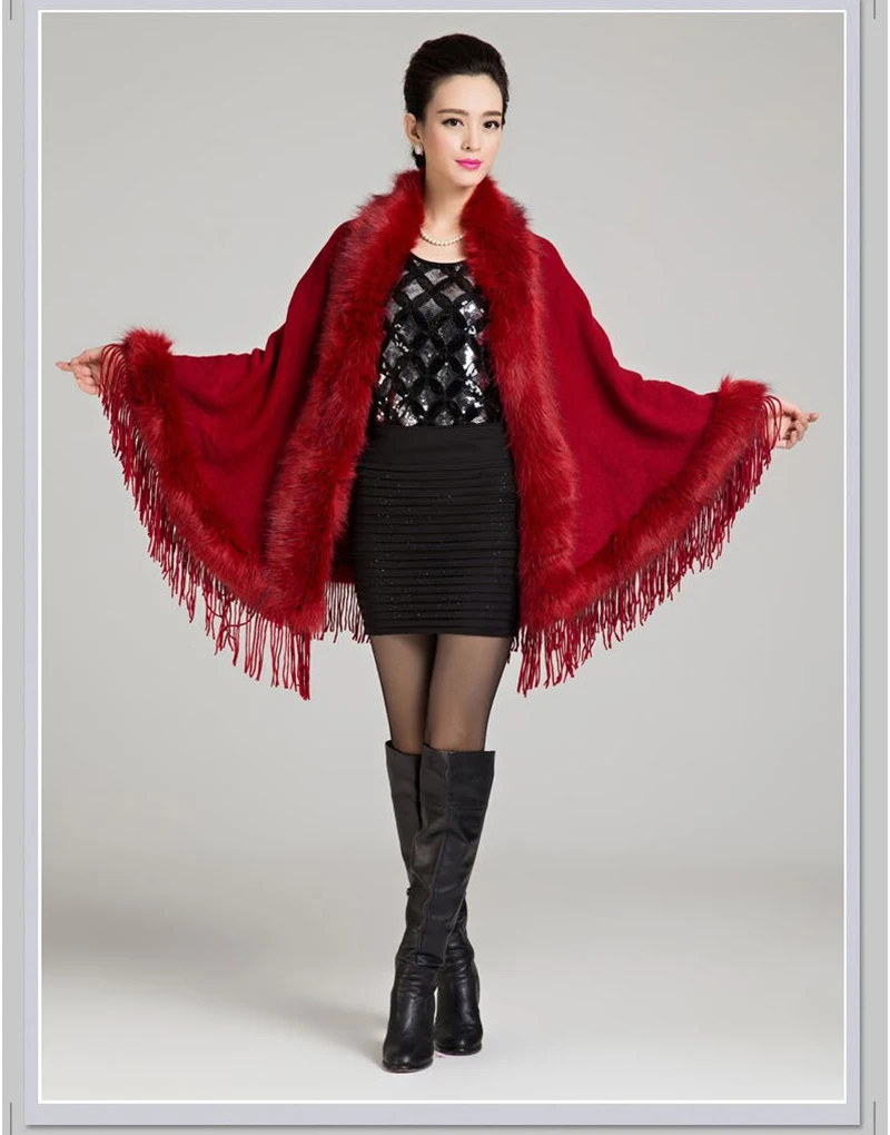 RUNMEIFA женские кейпы и пончо Осень Зима вязаный кардиган свитер женский искусственный мех кардиганы с капюшоном с кисточкой