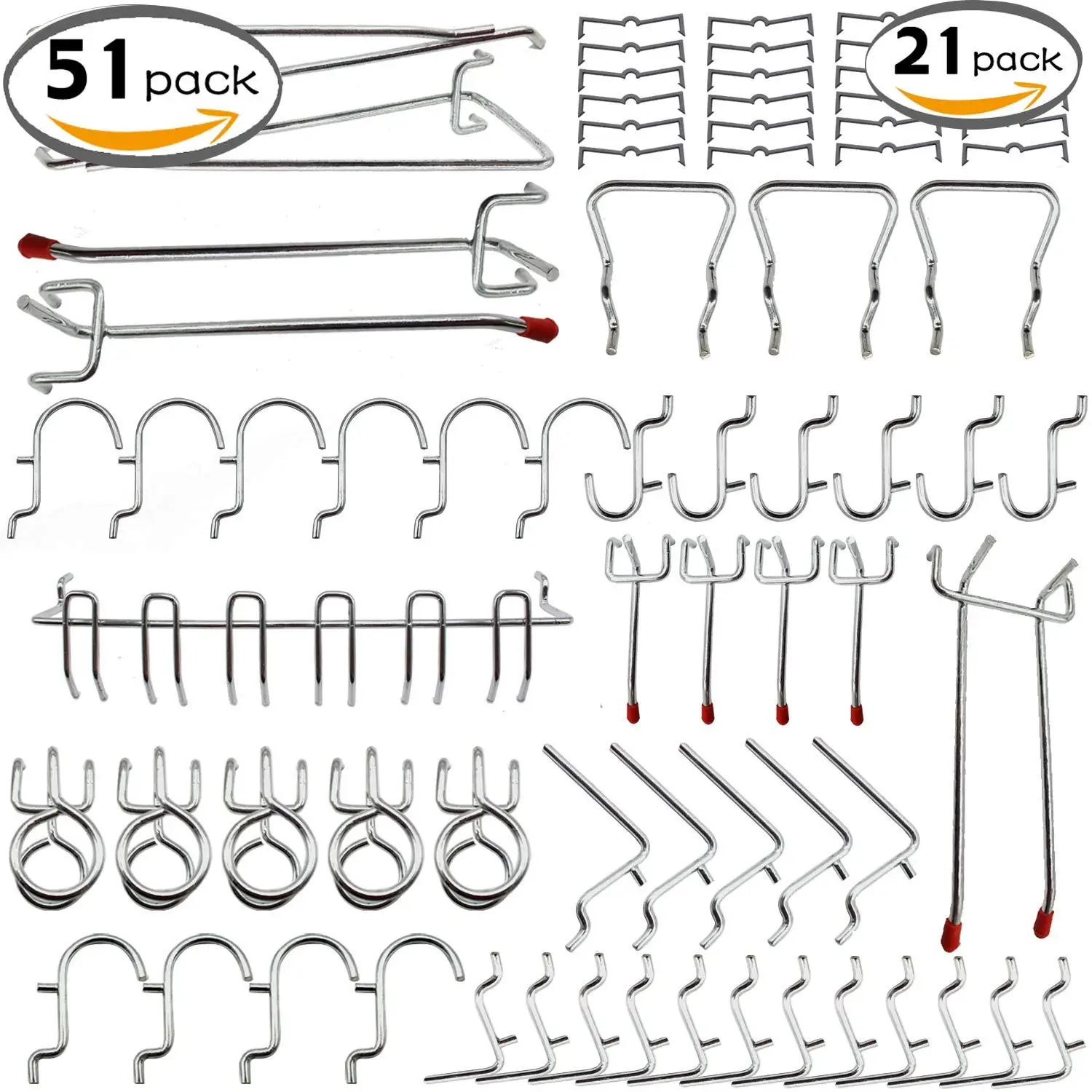 Крючок для пегборда ассортимент 51-Piece серебристый