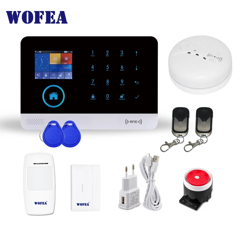 Wofea wifi GSM Беспроводная охранная сигнализация для дома бизнес приложение управление сирена RFID детектор движения PIR датчик дыма - Цвет: Армейский зеленый