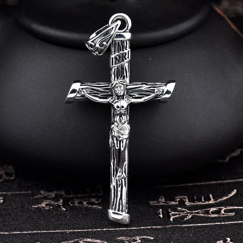 925 пробы Серебряный кулон для мужчин крест Иисуса христианский прилива Мужская Персонализированная религиозная Подвеска Ретро тайский серебряный