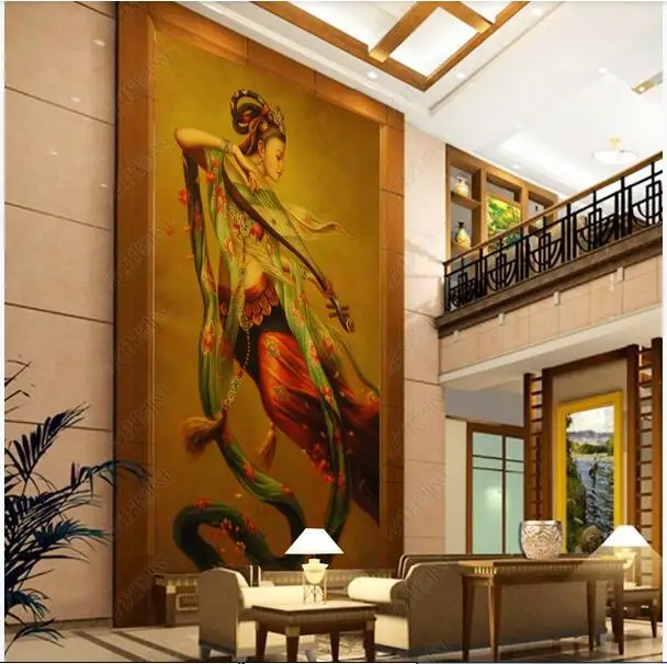 

3d photo wallpaper custom mural Chinese Dunhuang feitian pipa fairy painting porch Home decor room wallpaper for walls 3 d