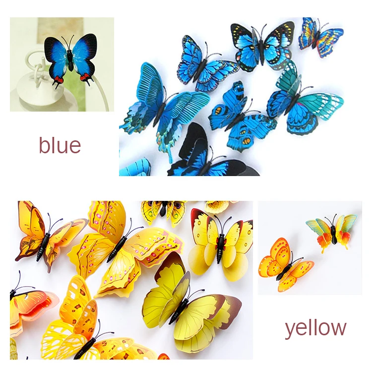 

10sets Stereo colorful butterfly for home decoration, durable PVC material, Item No. XH-BUTTERFLY