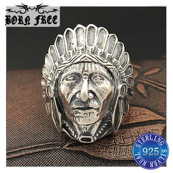 

925 sterling silver indian tribal chief medallion ring vintage finger ring classic men ring male jewelry antique punk jewelry