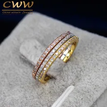 CWWZircons 3 pcs Mix Colors Women CZ Stones Engagement Wedding Rings Set Rose Gold Color Fashion Famous Brand Ring Jewelry R093