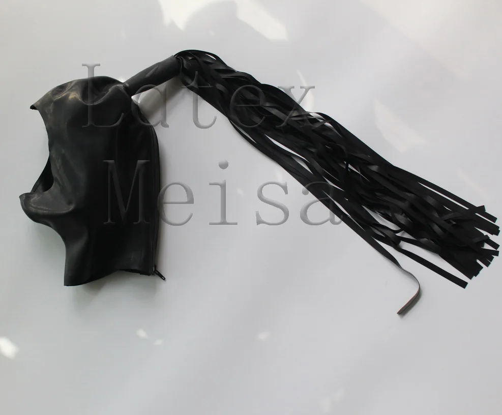 

Adults' Zentai Latex hoods attached pigtail and open face in black color