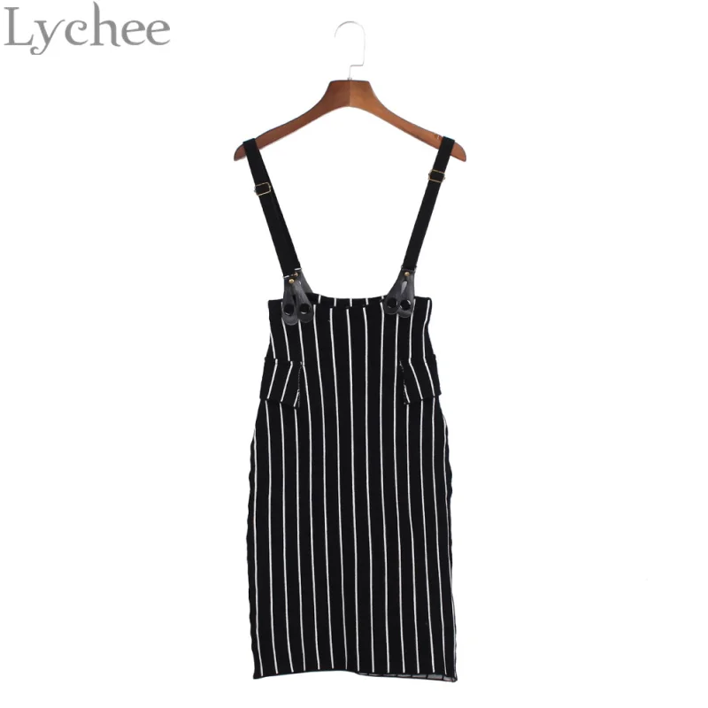 

Lychee Elegant Sexy Summer Women Skirt Striped Elastic Stretch Suspender Skirt Knee Length Knitted Skirt