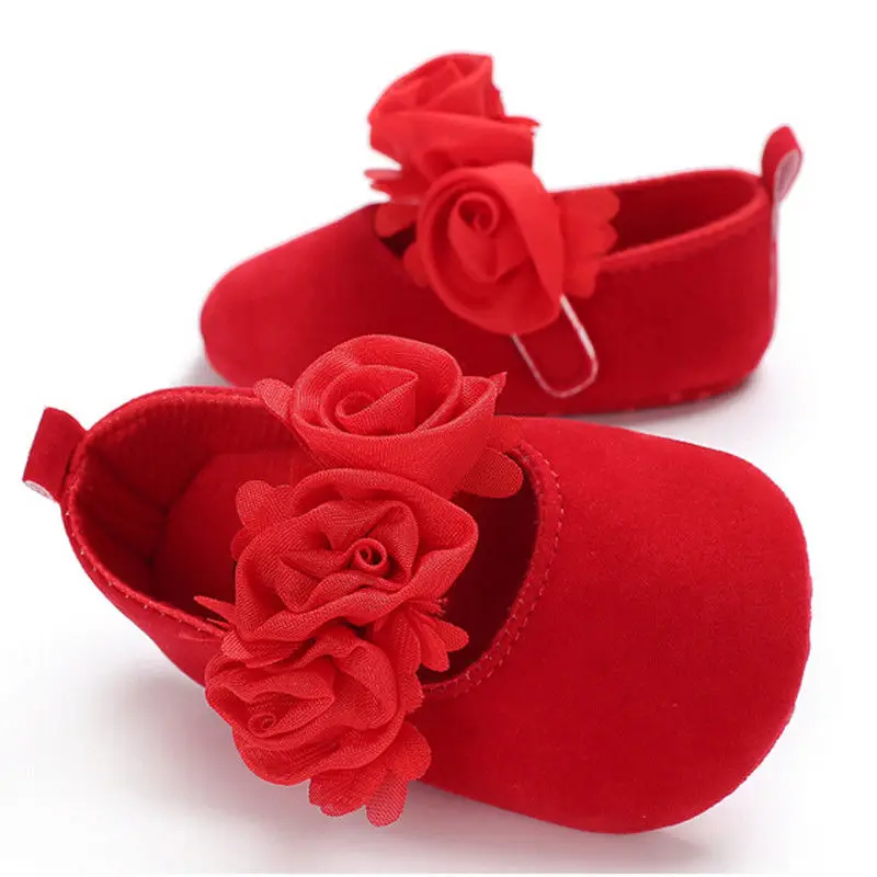 Новое милое платье принцессы с цветочным узором обувь для малышей с цветами для девочек, детская обувь, Новорожденные с пуховной внутренной частью, нескользящая Мягкая Детская подошва; повседневная обувь - Цвет: Красный