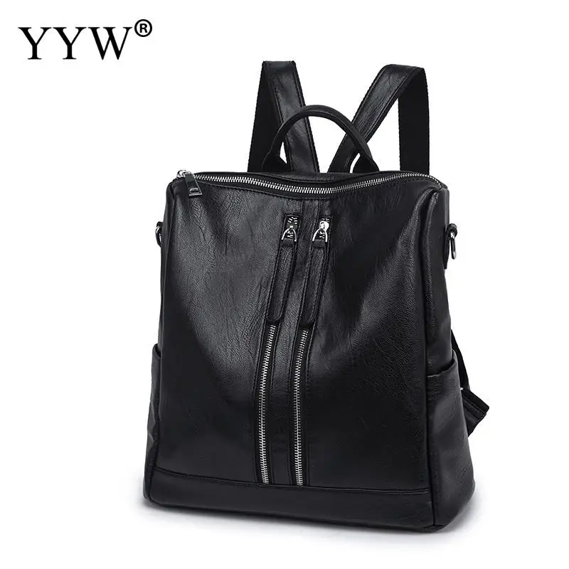 

Fashion Black PU Leather Backpack Female Dark Grey Backpacks for Adolescent Girls Women Spliced Casual Small School Shoulder Bag