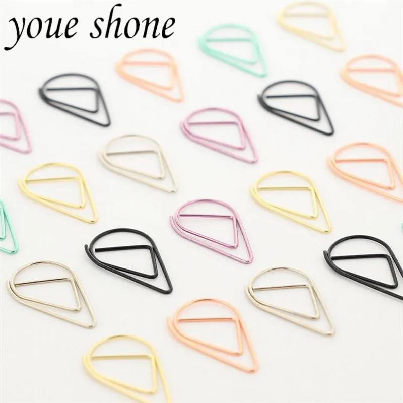 

50pcs/lots 6 Colours Simple Metal Bookmark FOR BOOKS Cute Paper Clip Holder Drops Of Water Mini Small Paper Clips Stationery