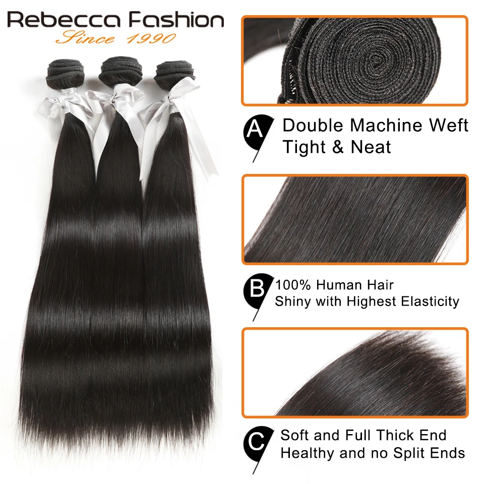Rebecca Peruvian 100% Human Hair Weave Bundles Straight Hair Bundles Deals 8 To 28 30 Inch Straight Remy Human Hair Extensions