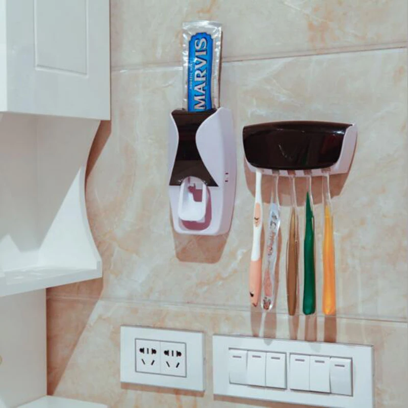 Новая мода Настенный Автоматический Диспенсер зубной пасты, для зубной щетки держатель Семейный комплект аксессуары для ванной комнаты