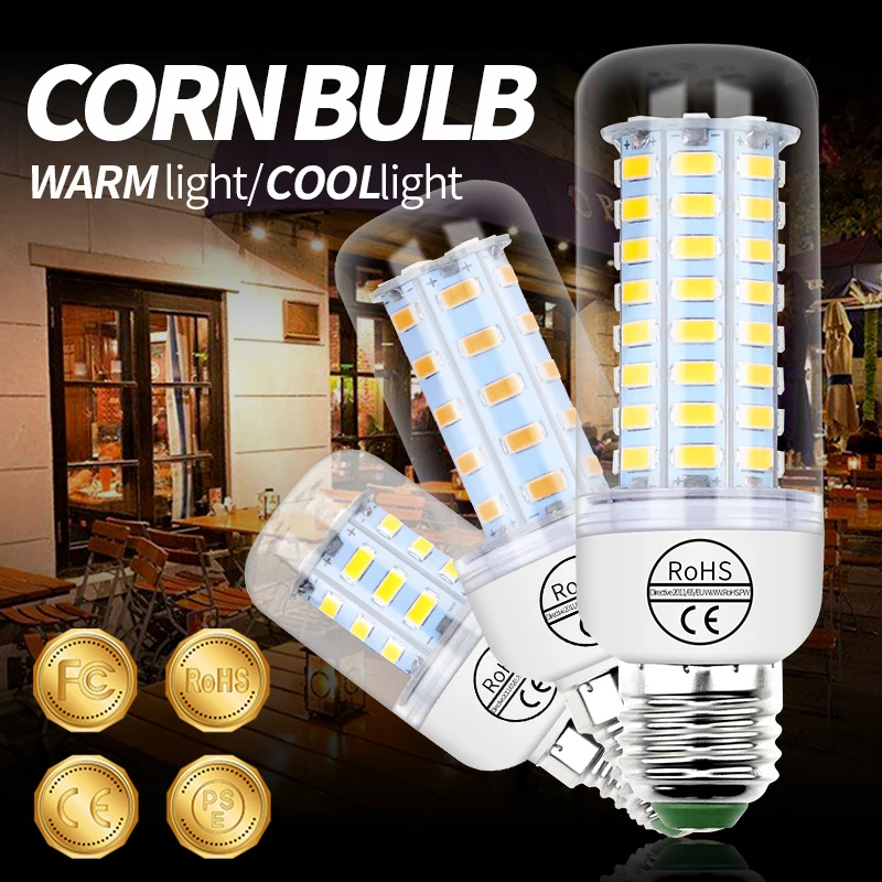 E27 220V Led 옥수수 램프, E14 LED 에너지 절약 촛불 전구 24 36 48 56 69 72led SMD 5730 램프 Led AC 240V 천장 조명