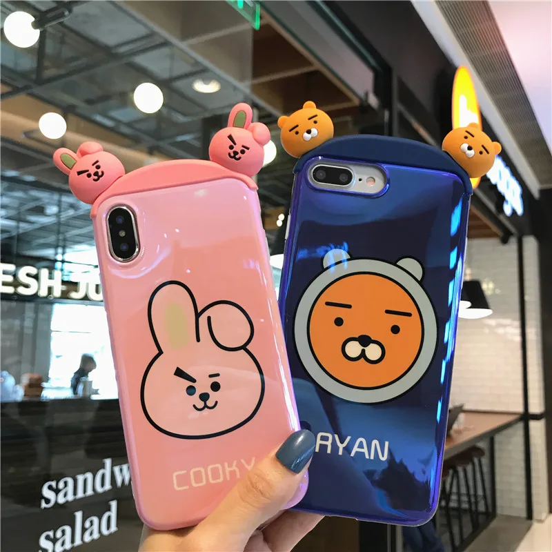 

Cartoon Little bear rabbit 3D Blue light Cover Case for iphone X XR XS Max phone Cover cases for iphone 8 7 plus 6 6S Plus case