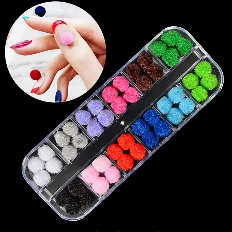 

2018 New!! 1 Wheel 3D Plush Balls 12 Colors in one Box Nail Art Decorations Manicure Accessories For Christmas Party Decor #NR05