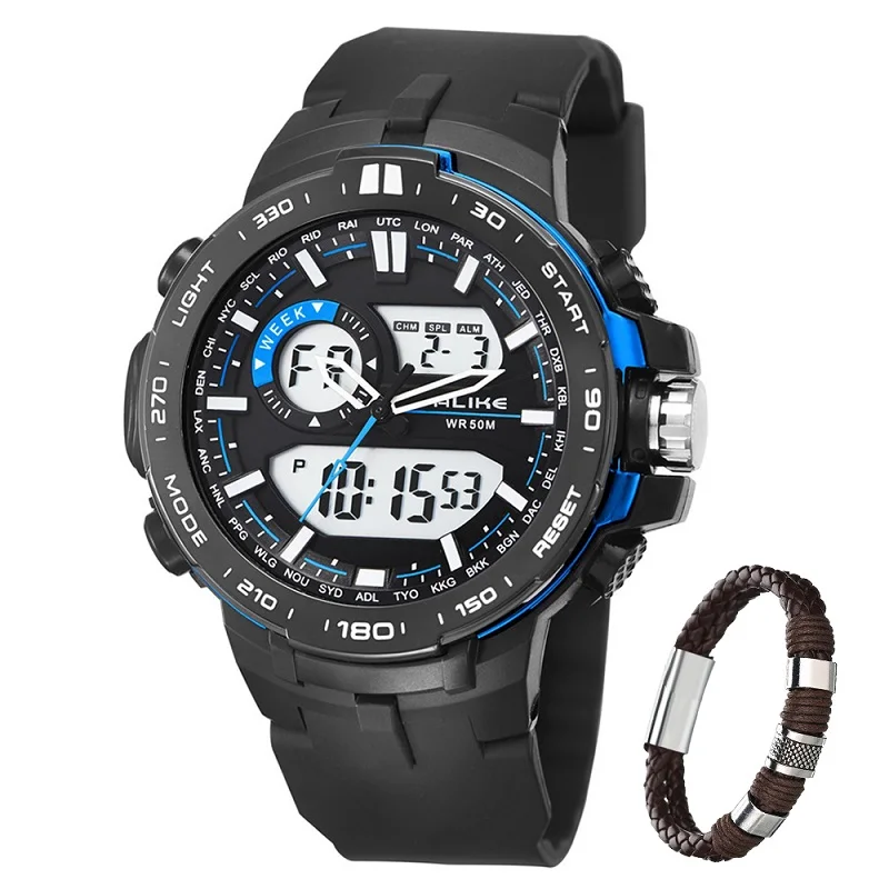 Новые Брендовые повседневные мужские часы G стиль водонепроницаемые спортивные военные часы Shock мужские Роскошные Аналоговые Цифровые кварцевые часы - Цвет: Blue with bracelet