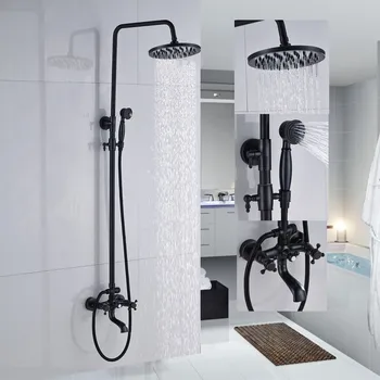 Shower Faucets Oil Rubbed Bronze Bathroom Rainfall Shower Faucet Set Mixer Tap With Hand Sprayer Wall Mounted ZD227 oubini bathroom basin sink faucet shower set faucet with hand shower black water mixer tap faucets wall mounted telephone type