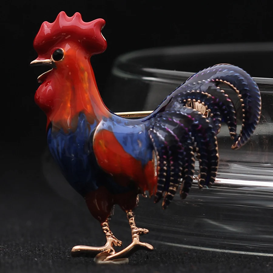 

Fashion Enamel Rooster Cock Style Big Brooch Pin Women Corsages Clothing Accessories Charm Hats Suit Brooch For Men Gift XZ045