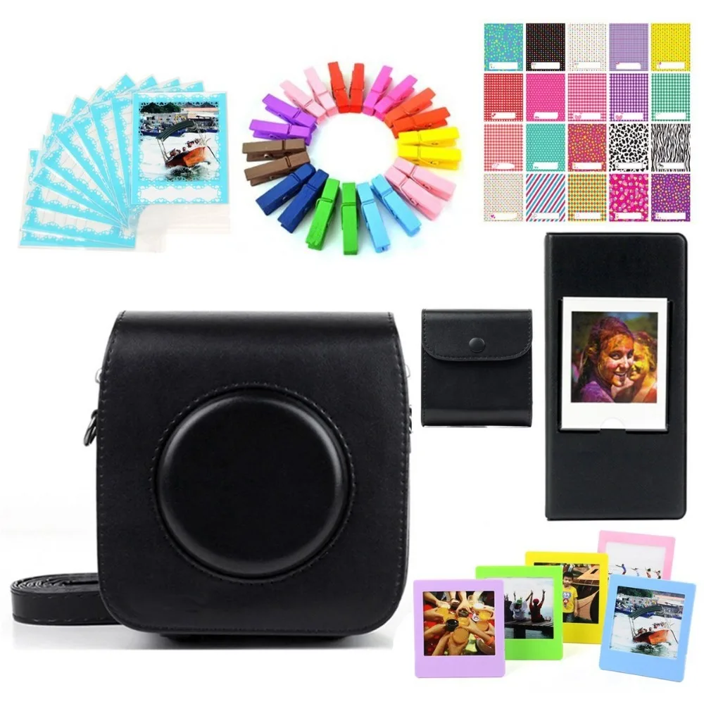 Beste 7 in 1 Accessoires Kit voor Fujifilm Instax Vierkante SQ10 Zwart Camera Case Films Tas Frames ablum Stickers Kanten Rand Hout Clips