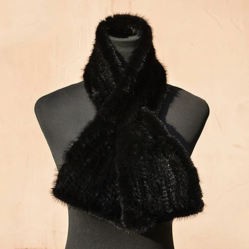QIUSIDUN шарф из натурального меха Зимний женский теплый норка трикотаж шарф женский модный меховой воротник мужской черный шарф женский модный шарф - Цвет: black