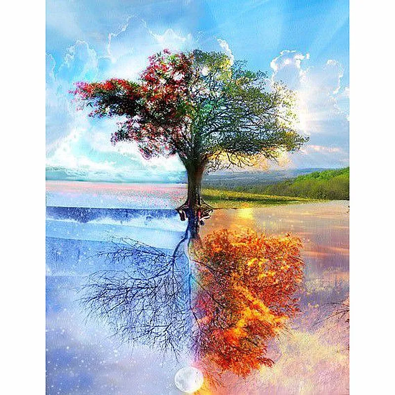 

H1864 diy diamond mosaic,diy painting,diamond embroidery The tree with four seasons