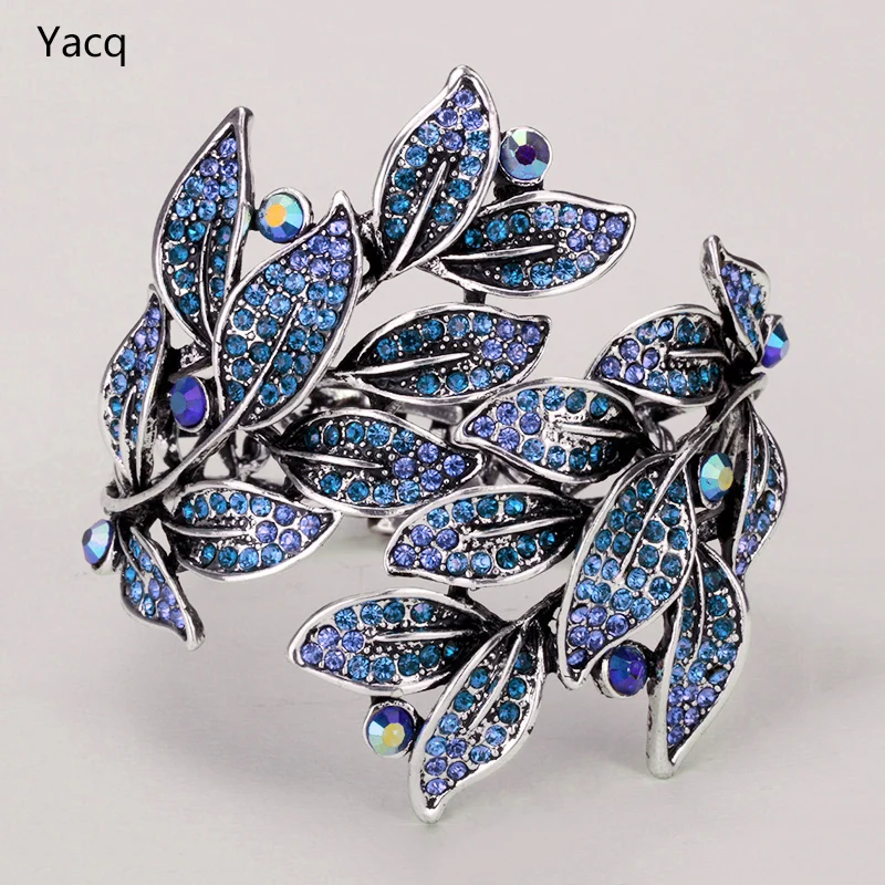 

Leaf bracelet bangle for women cute summer jewelry antique gold silver color W crystal wholesale dropshipping D19