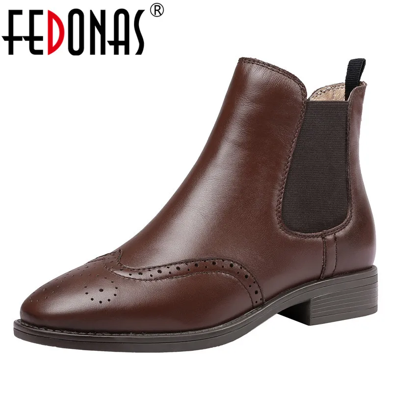 

FEDONAS Retro Genuine Leather Ankle Boots For Women Square Heels Warm Autumn Winter Motorcycle Boots Ladies Short Basic Boots