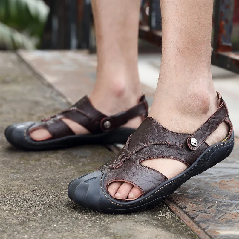 

Men sandals summer casual breathable male slippers genuine leather shoes men slip on beach men sandals sapato masculino