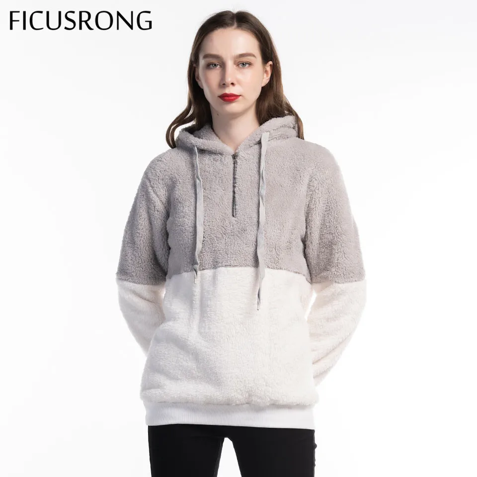 FICUSRONG 2019 Women New Spring Autumn Hoodies Sweatshirt Fashion Zipper Pocket Plush Solid Patchwork Coat Female Pullovers FICUSRONG 2019 Women New Spring Autumn Hoodies Sweatshirt Fashion Zipper Pocket Plush Solid Patchwork Coat Female Pullovers