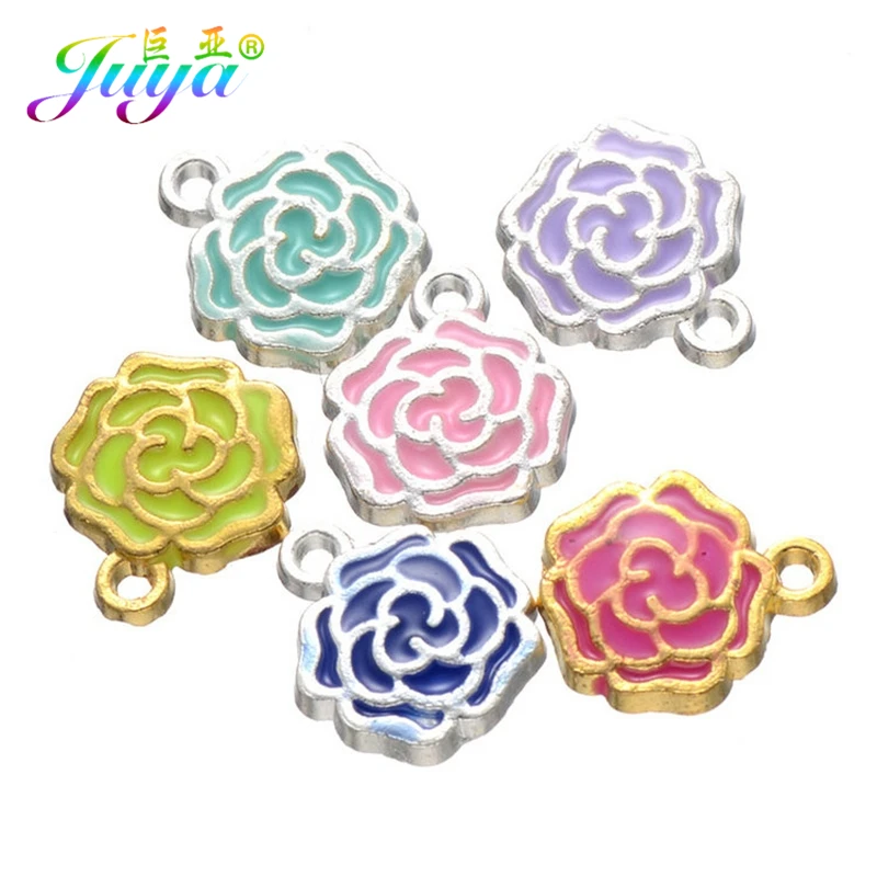 

Enamel Jewelry Supplies 100% Hand made Oil Drop Gold/Silver Rose Flower Charm Pendants Accessories For DIY Craft Jewelry Making