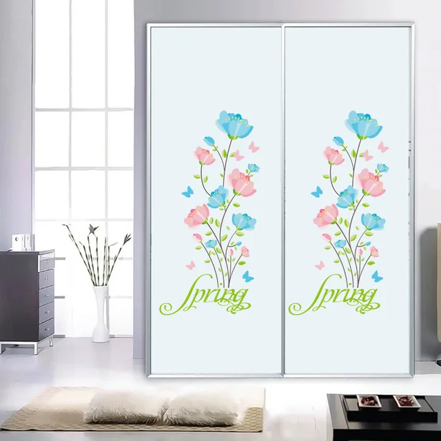 Blue And Pink Spring Flowers Wall Stickers Cabinet Window Glass Bathroom Lovely Decor Art Blue And Pink Spring Flowers Wall Stickers Cabinet Window Glass Bathroom Lovely Decor Art