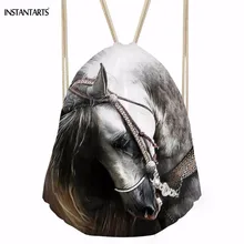 INSTANTARTS Белый 3D Crazy Horse печать женские мужские мешки с кулиской Softback Повседневная многофункциональная сумка для хранения дорожные рюкзаки