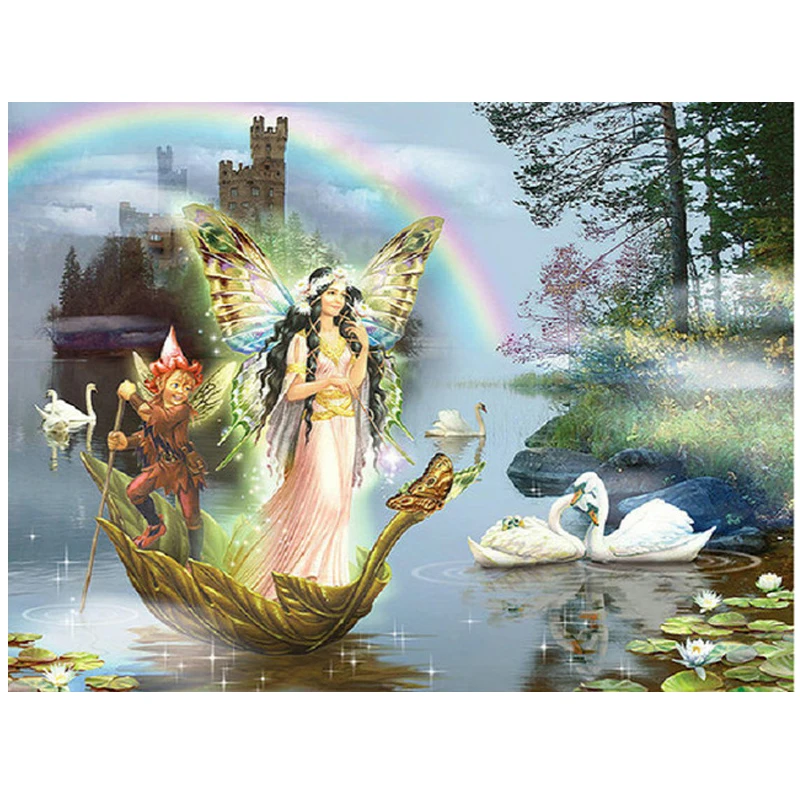 

5d Diy Diamond Painting Cross Stitch Fairy elf full square round drill Rhinestones Diamond Embroidery swan lovers ZP-140