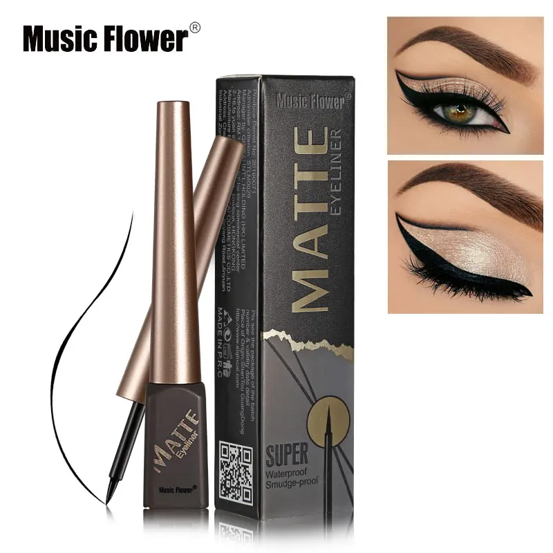 

Music Flower Matte Black Liquid Eyeliner 24H Long Lasting Waterproof Quick-dry Eyeliner Pen Makeup Smooth Full Pigmnet Eye Liner