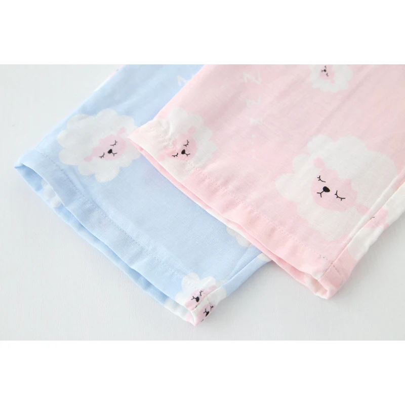 KISBINI мода лето осень женские пижамы наборы мультфильм овец розовый синий короткий рукав+ брюки хлопок ночная рубашка 1 комплект