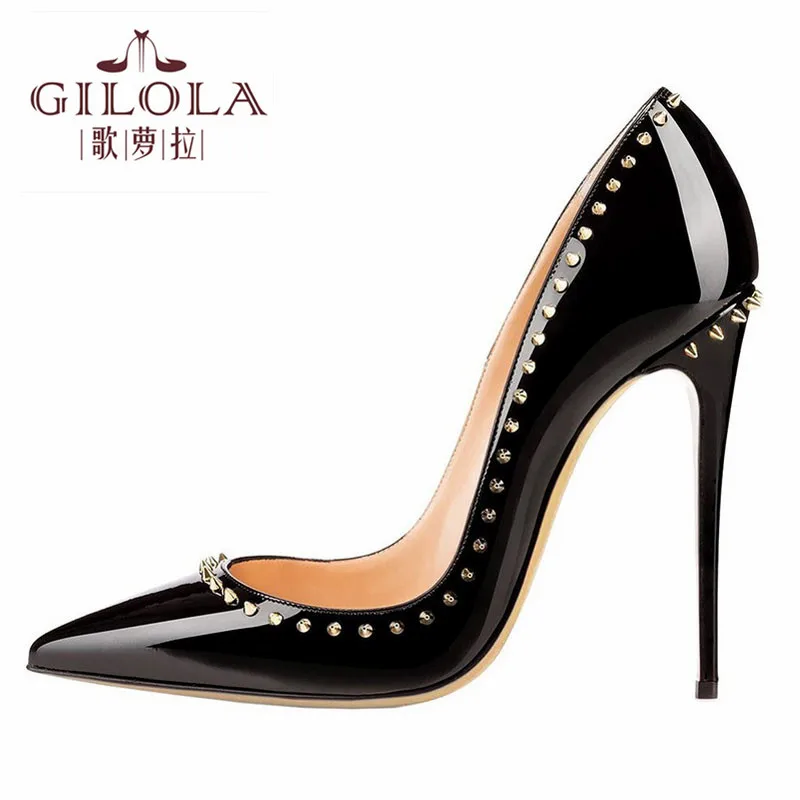 

Fashion Super High Heels Leather Women Pumps Sexy Women Shoes Slip On Rivets Spring Summer Stiletto Shoes Woman Best #Y0727652F
