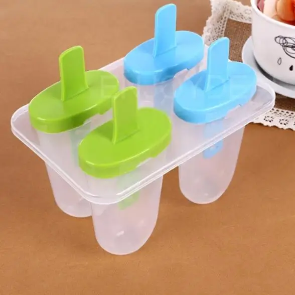 Top 4Cell Cute Frozen Ice Cream Pop Mold with Lid Popsicle Maker Lolly Mould  *2014