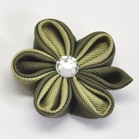 Deep sage kanzashi flower hair accessory