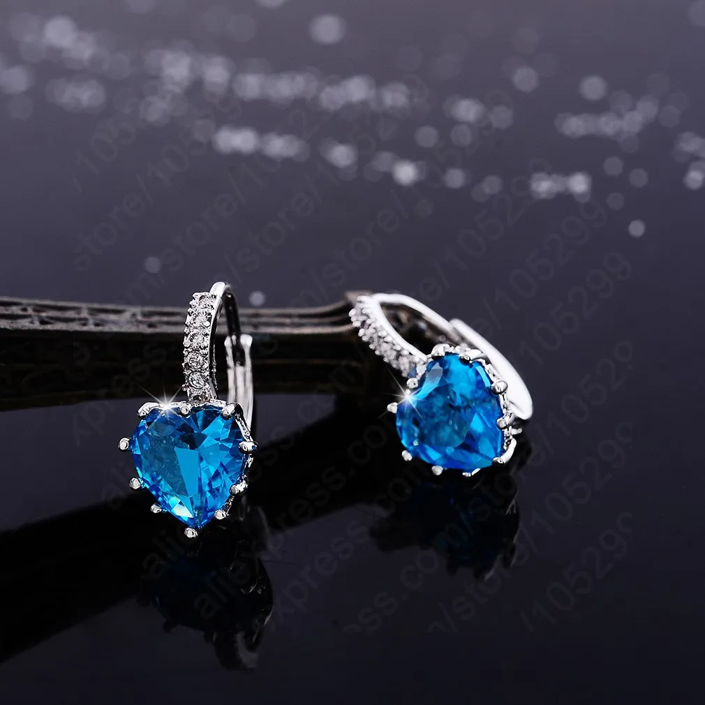 

Luxury Colorful Heart Band Pure 925 Sterling Silver Fine Jewelry Cubic Zirconia Stone Stud Earrings For Women Wedding